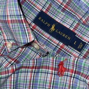 Polo Ralph Lauren Long Sleeve Button Down Oxford Shirt Men's L Red Blue Plaid